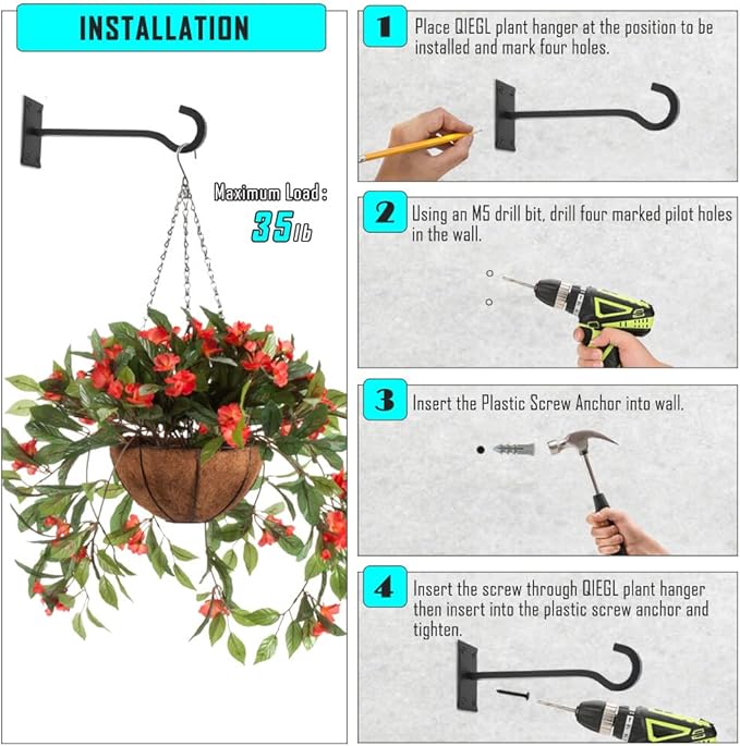 10 inch Heavy Duty Hanging Plant Bracket Decorative Wall Hook 2 Pack (Gold Hammertone)