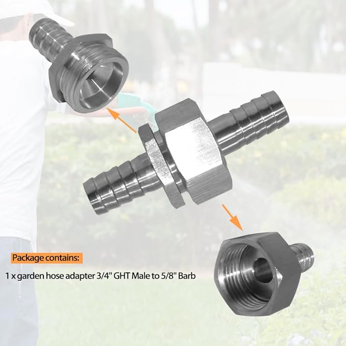 Stainless 5/8" Hose Barb x 3/4" Male GHT Garden Water Hose Connector Repair Fitting for Boat Lawn Power Wash Irrigation