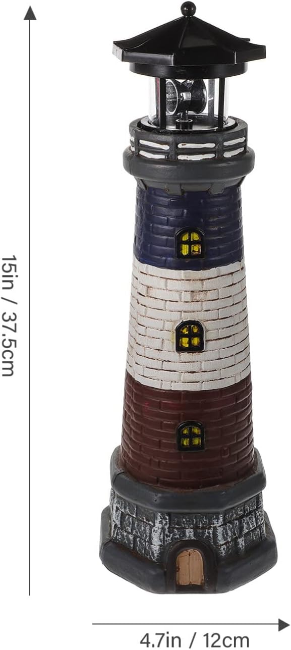 Solar Light Tower Lighthouse Night Light Solar Rotating Lighthouse Outdoor Lighthouse Ornaments Outdoor Solar Lantern Garden Decor Street Light Resin to Rotate