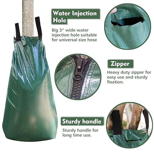 Tree Watering Bag 20 Gallon Watering Bag for Trees with Heavy Duty Zipper Premium PVC Tree Bags Slow Release Drippers Bag for Trees (4 Pack 5-8 Hours Releasing Time)
