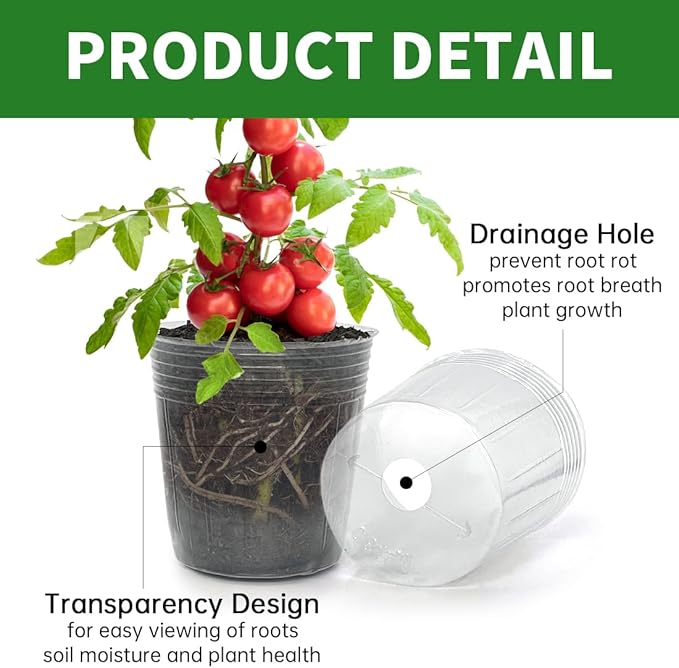 100 Pack 4 Inch Clear Nursery Pots with Mesh Pad for Plants Seeding Starter and Germination, Seed Starting Pots Transparent Soft Plastic Plant Pots with Drainage Holes (100 Pcs 4 Inch)