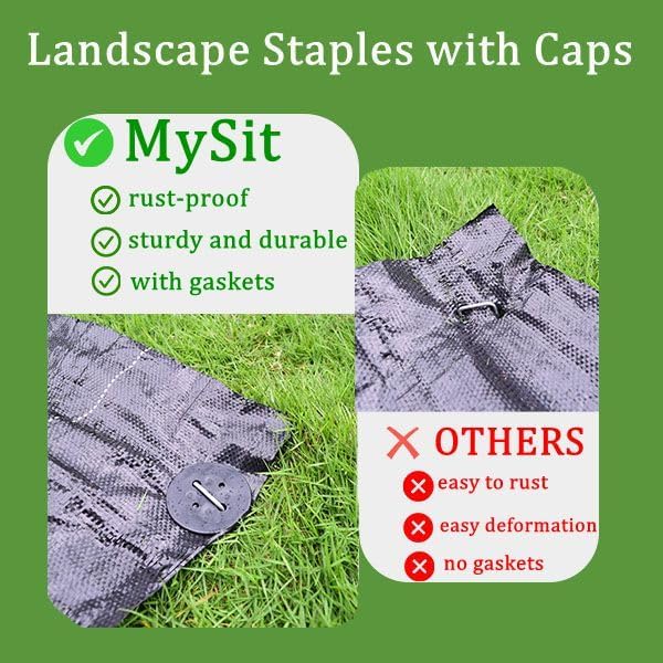 MySit 50 Pack Vapor Barrier Stakes with Landscape Staples Gasket Caps, 6 Inch Weed Barrier Stakes for Moisture Barriers, Garden Ground Staples for Weed Block Landscaping Lawn Fence Pins