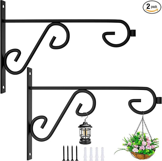 Plant Hanger Hook,2 Pcs Hanging Basket Hooks,6in Metal Wall Plant Hook for Outdoor or Indoor Hanging Flower Baskets,Bird Feeders,Solar Lanterns