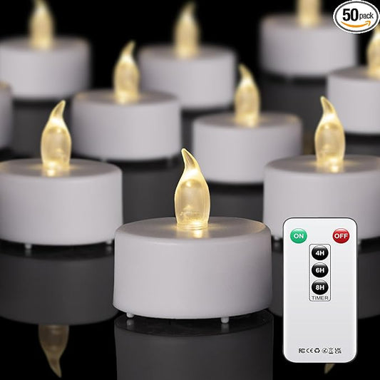 LED Tea Light Remote Control Candle,50pack Flickering Flameless LED Candle,Long Lasting 400+Hours,Battery Operated with Timer for Home Decoration Seasonal &Festival Celebration WarmWhite