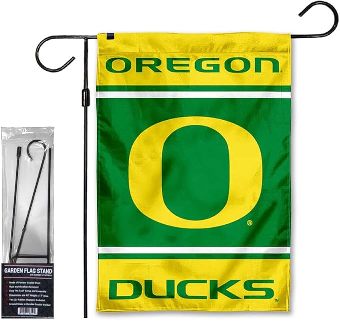 College Flags & Banners Co. Ducks Garden Banner Flag with Flag Pole Stand Set