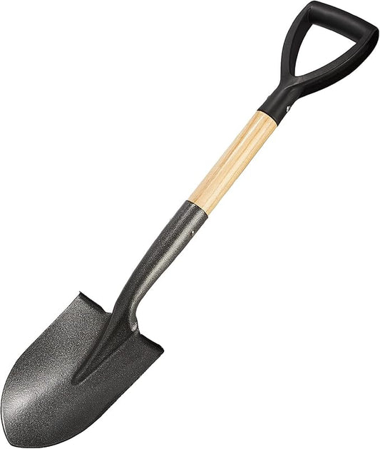 Shovel for Digging 28 In Small Round Shovel with D Handle Kids Metal Beach Shovel，Camp Shovel ，Garden Shovel ,Gardening Tools Wooden Handel, Yellow Wood, 28In