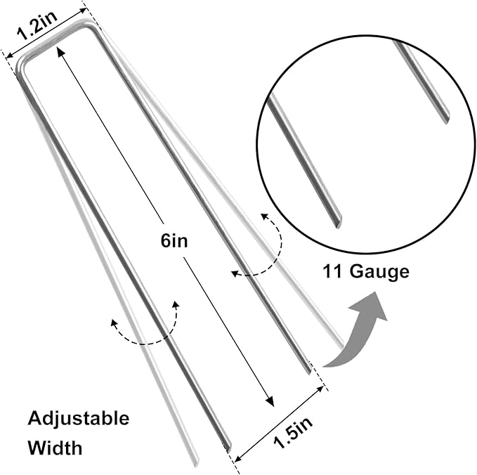 HongWay 120 Pack 6 Inch Landscape Staples 11 Gauge Garden Staples, Galvanized Garden Stakes U-Shaped Sod Pins, Lawn Yard Ground Fence Stakes for Anchoring Landscaping Fabric Irrigation Tubing