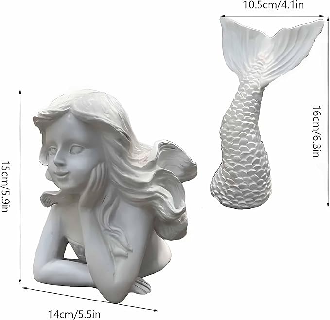 BGBWBFBR Handmade Mermaid Statue Set with Blue and White Starfish: A Beautiful Addition to Your Home Décor, ry-001