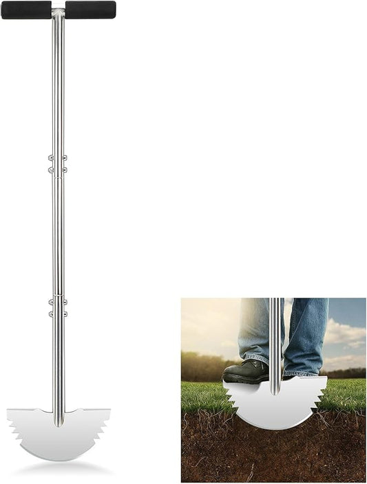 Half Moon Hand Edger Lawn Tool, Manuel Edgers with T-Grip Handle for Landscaping, Sharp Saw-Tooth Hand Lawn Edging Tool for Yard, Garden, Landscaping, Sidewalk, Cable Burying, 38 in