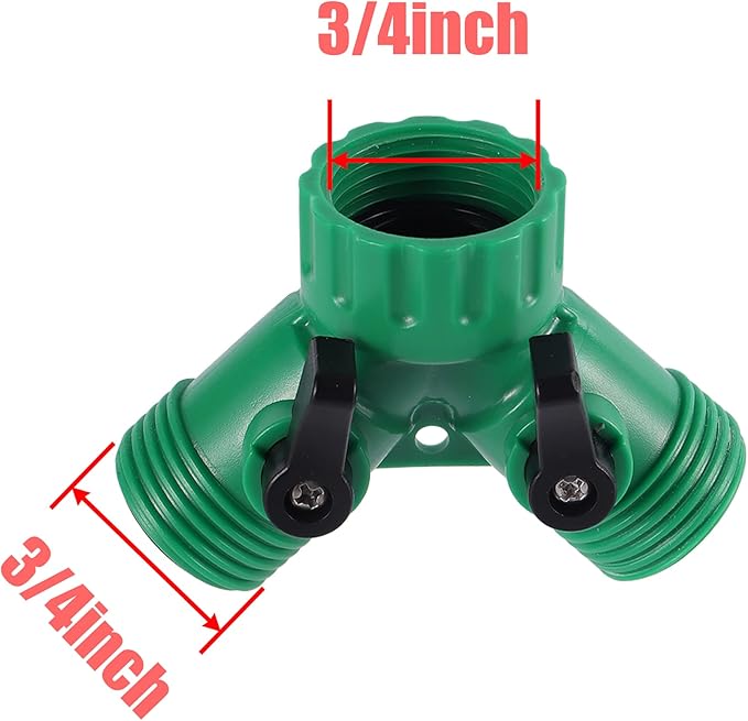 2 Way Y Water Splitter Connector for 3/4" Inch Garden Hose Spigot Faucet，with US Standard 3/4" Female GHT to 1/2' Hose Adapter for Drip Irrigation Tubing (.52" ID,.58" –.62" OD)