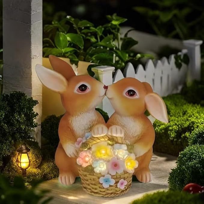Solar Rabbit Garden Statues Easter Decorations Yard Animals Statue Home Garden Resin Rabbit Figurine Bunny Statue,Gifts for Mom Grandma Women Outside Lawn Ornaments Porch Patio Balcony Yard Home