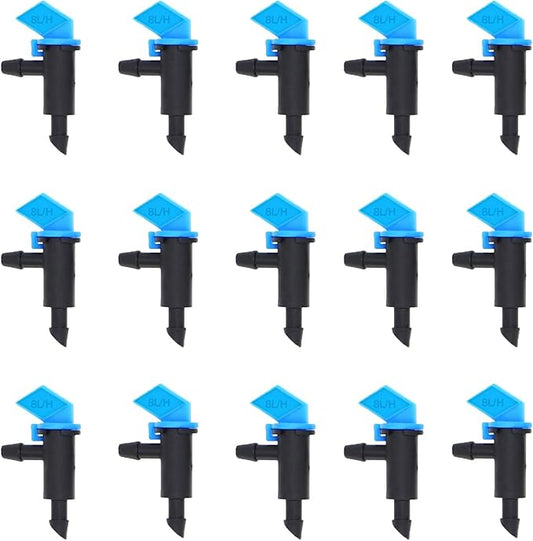 Lxcom Lighting 100 Pack 2 GPH Flag Dripper Emitter Drip Emitters 8L/H Irrigation Emitter Sprinkler Drippers System Parts Connect 4mm/7mm Hose for Lawn Vegetables Garden (Blue)