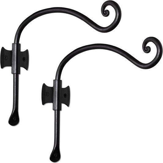RTZEN Plant Hangers Outdoor or Indoor - Wrought Iron Metal Hanger Indoor Hook - Heavy Duty Wall Bracket Hooks for Hanging Plants Baskets Lanterns Wind Chimes - 2 Pack (Black Axe-Shape Hooks)