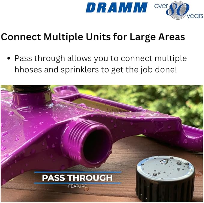 Dramm ColorStorm Gear Drive Sprinkler on Heavy Duty,Durable Metal Base, 4 Patterns, Ideal for Small, Medium & Large Areas with Pass Through Feature, Yellow, 40 Foot Diameter