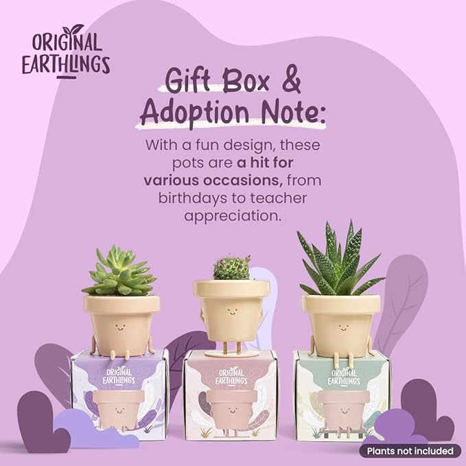 Original Earthlings Legs Out Pot - 3.5 Inch Cute Plant Pot - Plastic Funny Planter with Drainage - Unique Cactus Plant Lover Gift - Small Succulent Face Flower Pot - Cute Plant Gifts for Plant Lovers