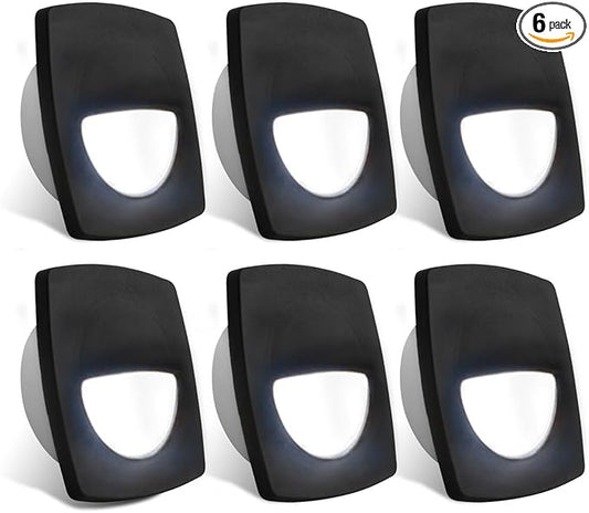 Dream lighting 12volt LED Black Recessed Companion Way Courtesy Light for Marine Ship Boat Cabin, RV Stair Step Light, Exterior Patio Garden Landscape Lighting –Square, Cool White, Pack of 6