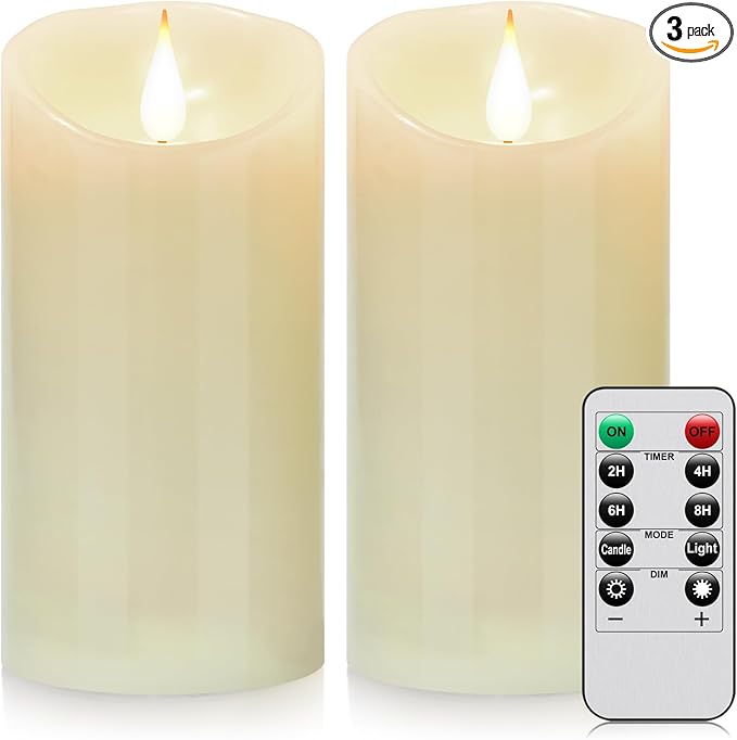 Tappovaly Flameless Flickering Battery Operated Candles 2pack Real Wax Pillar LED Candles with 10-Key Remote Control and 24 Hours Timer for Wedding, Party, Home Decoration (Ivory)