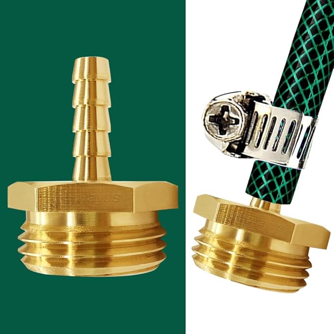 Joywayus 2Pcs 1/4" Barb x 3/4" Male GHT Thread Hex Brass Garden Water Hose Pipe Connector Copper Fitting with Stainless Clamp House/Boat/Lawn/Power Wash/Irrigation