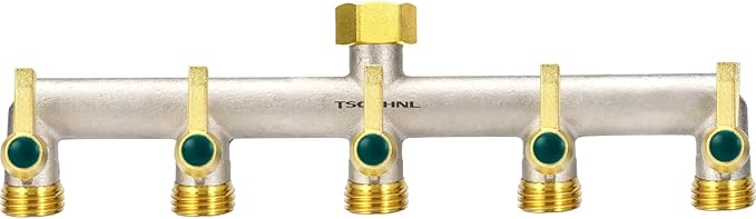 Brass Garden Hose Splitter, Outdoor Frostproof Faucet Splitter, 5-Way, Heavy Duty, Nickel Plated, Rustproof Faucet Splitter