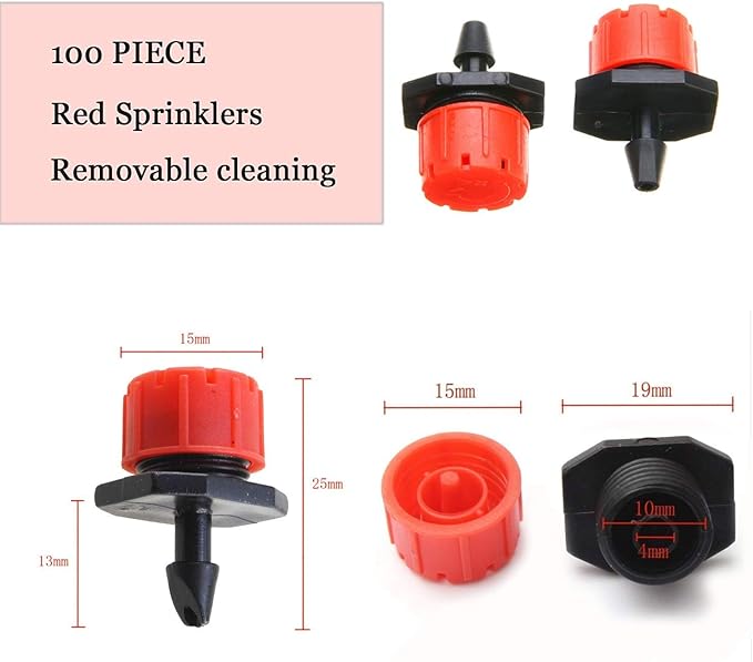 Kalolary 100PCS Adjustable Drip Irrigation Emitters, 1/4 Inch Irrigation Drippers Micro Drip Irrigation Sprinklers for 4/7mm Water Tube 360 Degree Anti-Clogging Emitter Drippers for Watering System