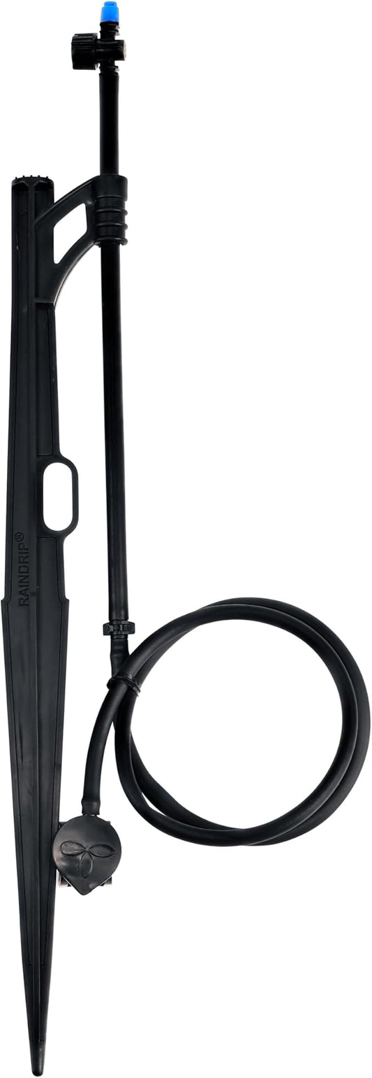 Raindrip 172CPUB, Adjustable Flow Micro Sprinkler Assembly, Half-Circle Pattern, Fan Spray, 1/4" Clamp N Pierce Inlet, Riser and 13" Stake, for Drip Irrigation Gardening Systems, Black/Blue(Pack of 1)