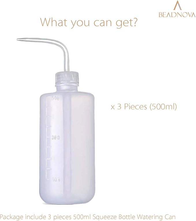 BEADNOVA Irrigation Bottle 500ml 17oz Indoor Plant Watering Can Water Squirt Bottle Plastic Rinse Bottle for Eyelash Extensions Eye Wash Tattoo Lab (3pcs)