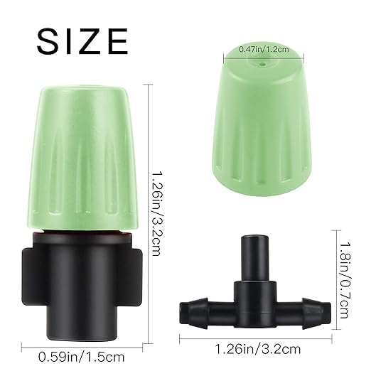 MSDADA 50pcs Micro Spray Adjustable Flow Irrigation Drippers, Garden Adjustable Sprinkler drip Irrigation Mister Heads with 3 Tee Irrigation Misting Drip Kit (Green)