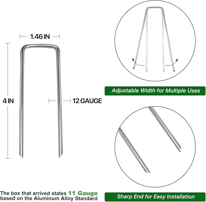 Landscape Staples 4 Inch 50 Pack 12 Gauge, Garden Staples Galvanized Ground Stakes Anti-Rust Landscape Fabric Staples Garden Stakes for Irrigation Tubing, Fence, Weed Barrier, Ground Cover