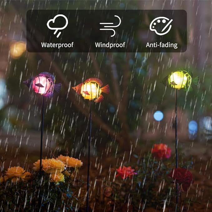 Outdoor Garden Solar Lights,3Pack Decorative Solar Lights for Garden Decor,Sea Fish Backyard Decor,Led Solar Lights with Stakes for Yard Landscape Patio(21.3''H)