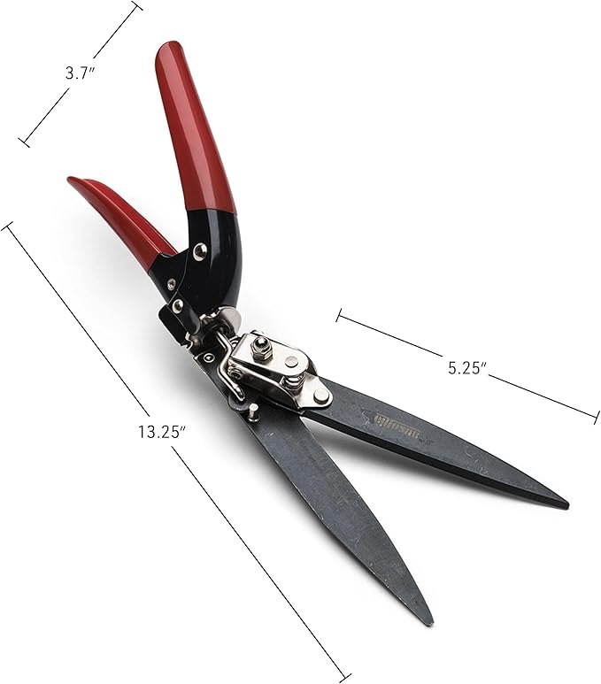 Kings County Tools Grass Trimming Shears | 5-1/4” Steel Blades | Rotating Handle for Angled Cuts | Strong Spring Mechanism | Simple & Secure Safety Lock | Made in Italy