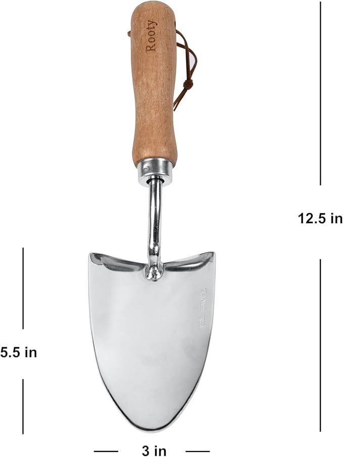 Rooty Gardening Tool Set 3 Pieces Stainless Steel Heavy Duty Gardening Kit Includes 2 Sizes of Hand Trowels and Cultivator Easy for Garden Cultivating Soil Lossening Transplanting Digging