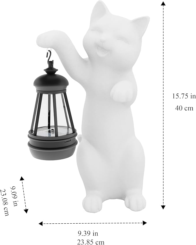 Solar Powered Garden Resin Statue Lights, 10 Inch Waterproof Outdoor Animal Cute Cat Figurine Lights, Suitable for Patios, Balconies, Lawns, Courtyards, Etc (Hand-D)