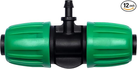 12 Pack 1/2 Inch To 1/4 Inch Drip Irrigation Fittings (1/2" ID x 0.65" OD), Drip Line Irrigation Locked Barbed 1/2" To 1/4" Adapter Anti Leak Irrigation System 1/2 Inch To 1/4 Inch Reducer Tee