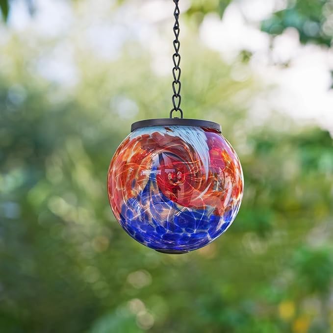 Hanging Solar Lanterns Outdoor Waterproof, Hanging Glaze Glass Solar Lantern, Gazing Ball Lantern Waterproof Decor for Yard Garden Patio
