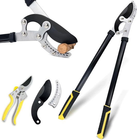 JARDINEER Garden Loppers Pruners Set, Include 30" Anvil Loppers for Tree Trimming Heavy Duty with 2" Cutting Capacity, Bypass Pruning Shear and Spare Loppers Blade