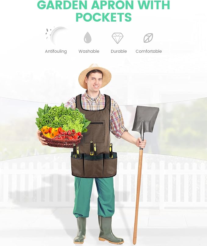 EJWOX Garden Work Apron with Pockets,Great Gardening Gifts for Women Lawn Care