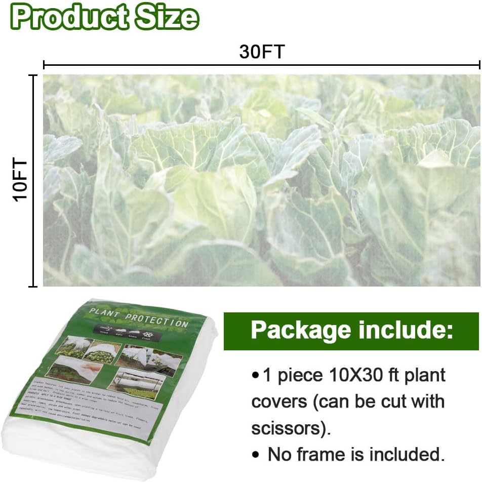 Plant Covers Freeze Protection 10 ft x 30 ft - Frost Blankets for Outdoor Plants, Durable Garden Cloth for Winter Frost & Sun Protection