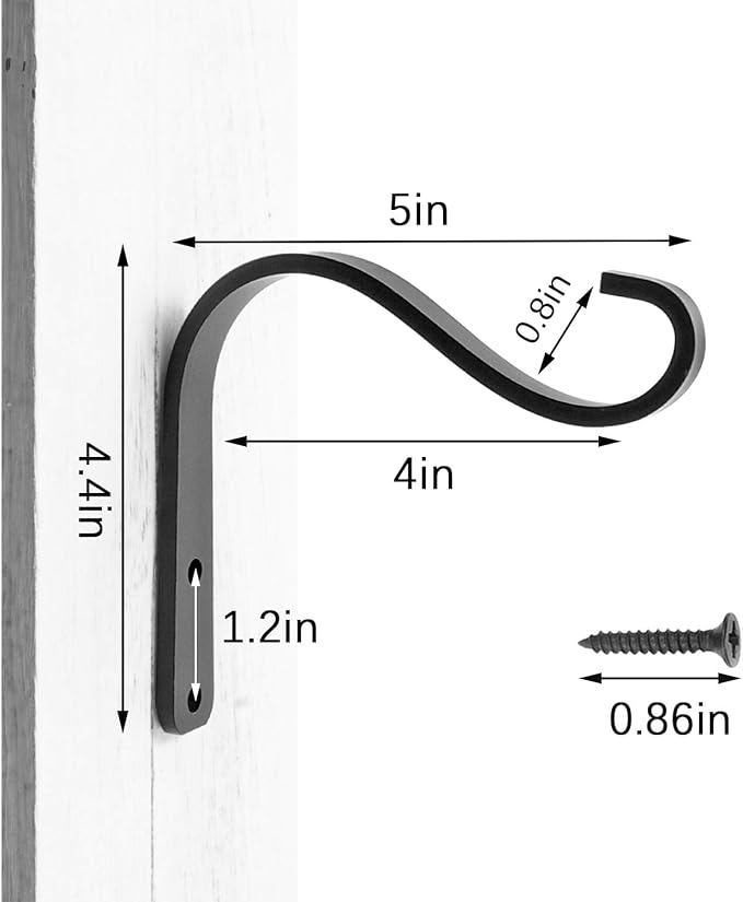 5 Inch Outdoor Decorative Iron Small Plant Lantern Hooks for Wall Hanging Solar Lanterns, Rust Resistant Heavy Duty, Black