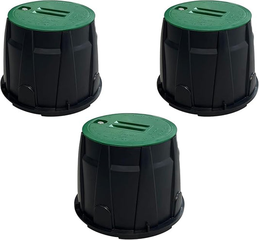 3 Pcs 10 In Sprinkler Valve Boxes, Durable PP Round Irrigation Valve Box for Garden Yard Outdoor Lawn Grassland Ground Farm, Green&Black Water Meter Box