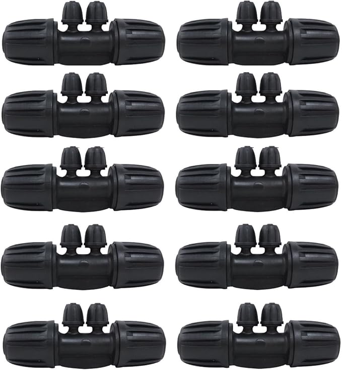 1/2 Inch to 1/4 Inch Tubing Irrigation Fittings for (1/2'' ID x 0.60''-0.63'' OD) 16mm Drip Tubing,Locked Barbed Tee Connectors, Anti-Drop Quality Fitting Barbed Tee 4-Way (Black-10)