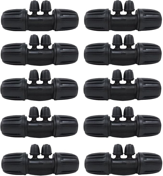 1/2 Inch to 1/4 Inch Tubing Irrigation Fittings for (1/2'' ID x 0.60''-0.63'' OD) 16mm Drip Tubing,Locked Barbed Tee Connectors, Anti-Drop Quality Fitting Barbed Tee 4-Way (Black-10)