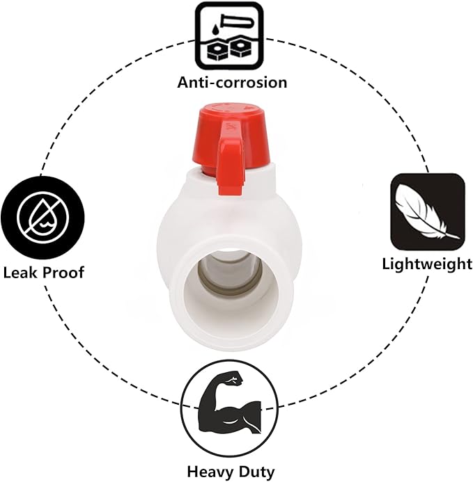 6Pcs 3/4" PVC Ball Valve Water Pipe Shut-off Valve Socket with Red T-Handle for Cold Water Supply lines, Irrigation Pipe fitting System(Socket x Socket), Schedule 40