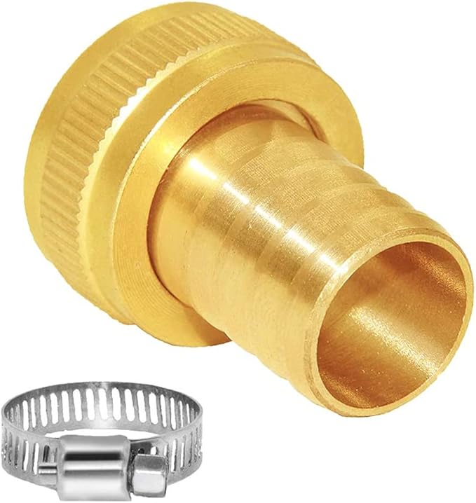 Joywayus 3/4" Barb x 3/4" Female GHT Thread Swivel Brass Garden Water Hose Pipe Connector Copper Fitting with Stainless Clamps House/Boat/Lawn/Power Wash/Irrigation (Pack of 2)