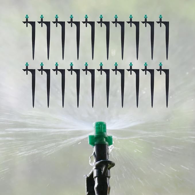 Garden Irrigation System, Adjustable Irrigation Dripper 20Pcs/Bag Irrigation Dripper with Ground Insert Fruit Tree Drip Irrigation Emitters for 1/4" Drip Irrigation Tubing(180 Degrees with Plunger)