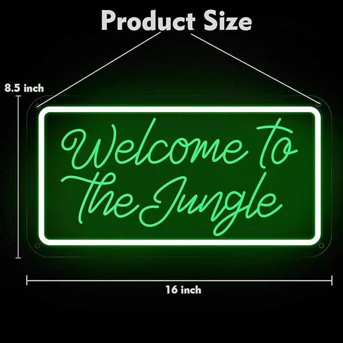 Welcome to the Jungle Neon Sign, Neon Light Sign for Wall Decor Dimmable Green LED signs for Bedroom Home Birthday Party Wedding Engagement Garden Man Cave Decor USB Powered