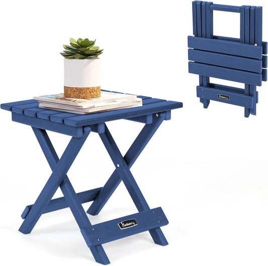 FUNBERRY Outdoor Folding Adirondack Side Table, Portable No Assembly Patio End Table HDPE All Weather