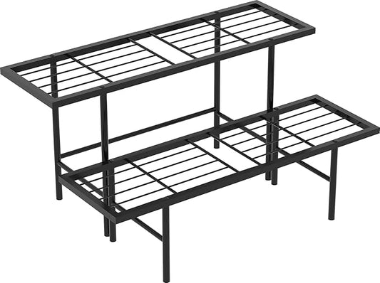 2-Tier Black Metal Ladder Plant Stand, Versatile for Indoors & Outdoors, Perfect as a Multi-Plant Display Rack for Windowsills, Patios, Balconies