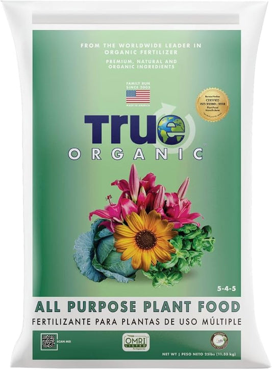 True Organic All Purpose Plant Food – Organic Fertilizer for Fruits, Vegetables, Flowers, and Herbs – 25lb Bag Covers 544 sq. ft.