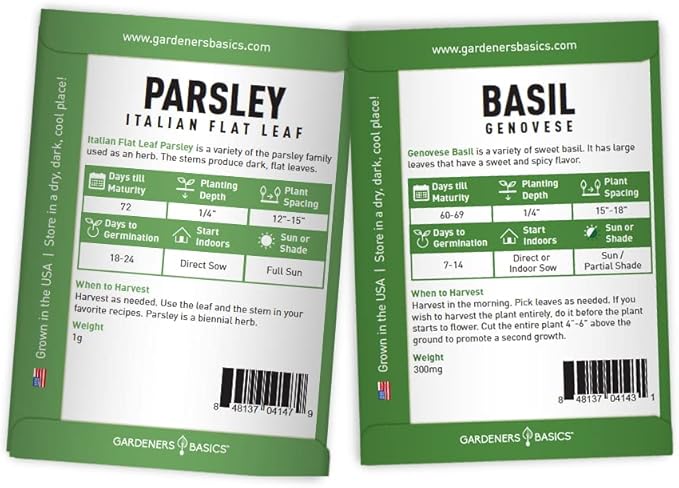 Gardeners Basics, Italian Herb Seeds for Planting 5 Variety Herbs Seed Packets Including Italian Flat Leaf Parsley, Sage, Oregano, Thyme, Basil - Great for Kitchen Herb Garden, Hydroponics Heirloom