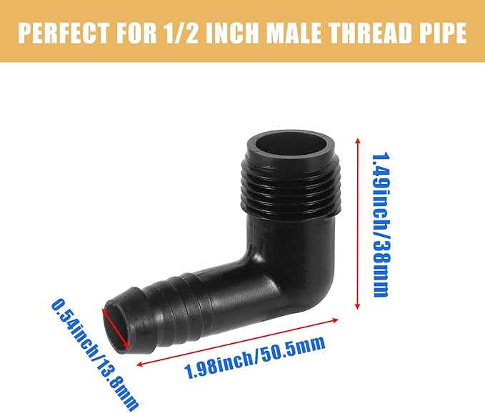 10pc Drip Irrigation Adapter 1/2"X1/2" 90-Degree Elbow NPT Male Pipe Fitting (1/2 male to 1/2 tubing)